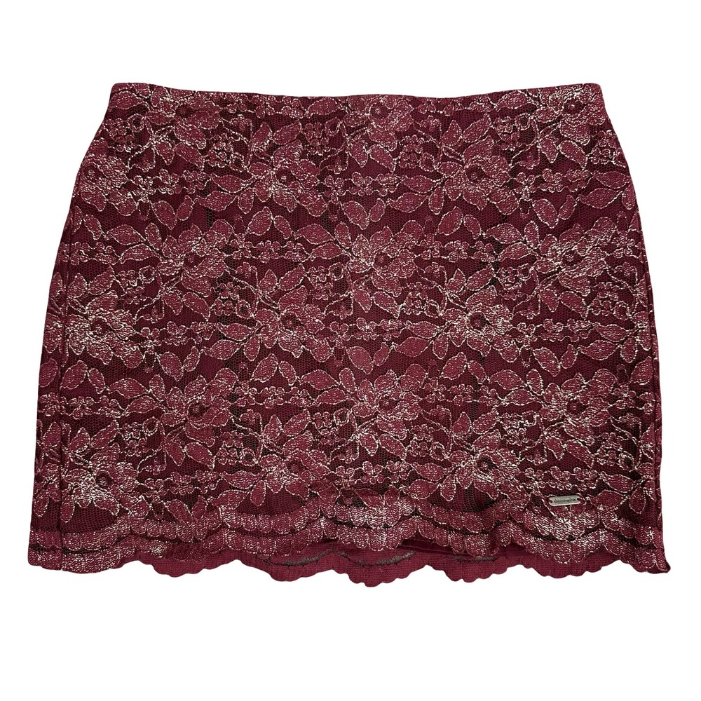 Abercrombie & Fitch Skirt Girls S Burgundy Lace Overlay Scalloped Hem Dressy